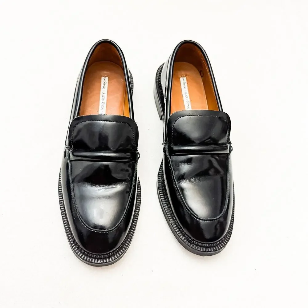 & Other Stories Black Patent Leather Penny Loafers Round Toe Size 36 Portugal